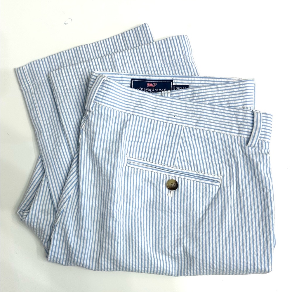 Vineyard Vines Men's Blue and White Striped Chinos